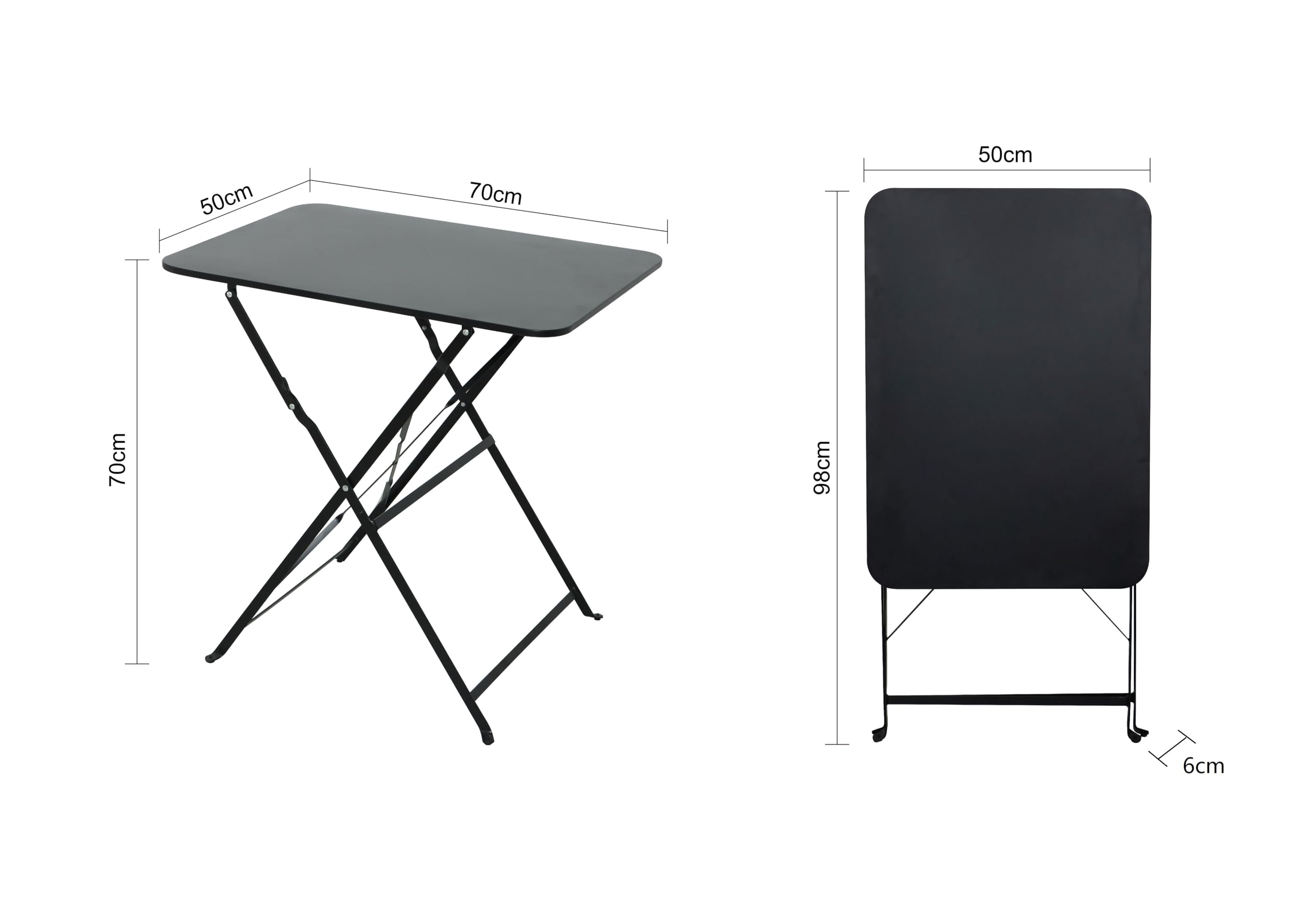 aro Table de bistrot Pliante, Acier, 50 x 70 cm, Rectangulaire, Noire