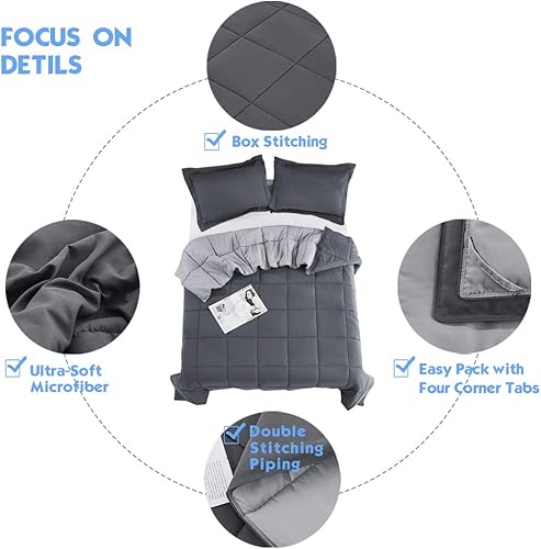 Miniatura 5 de HUAJIE Juego de edredón alternativo de plumón de ganso de 3 piezas para todas las estaciones, relleno de edredón solo 2 fundas, edredón acolchado