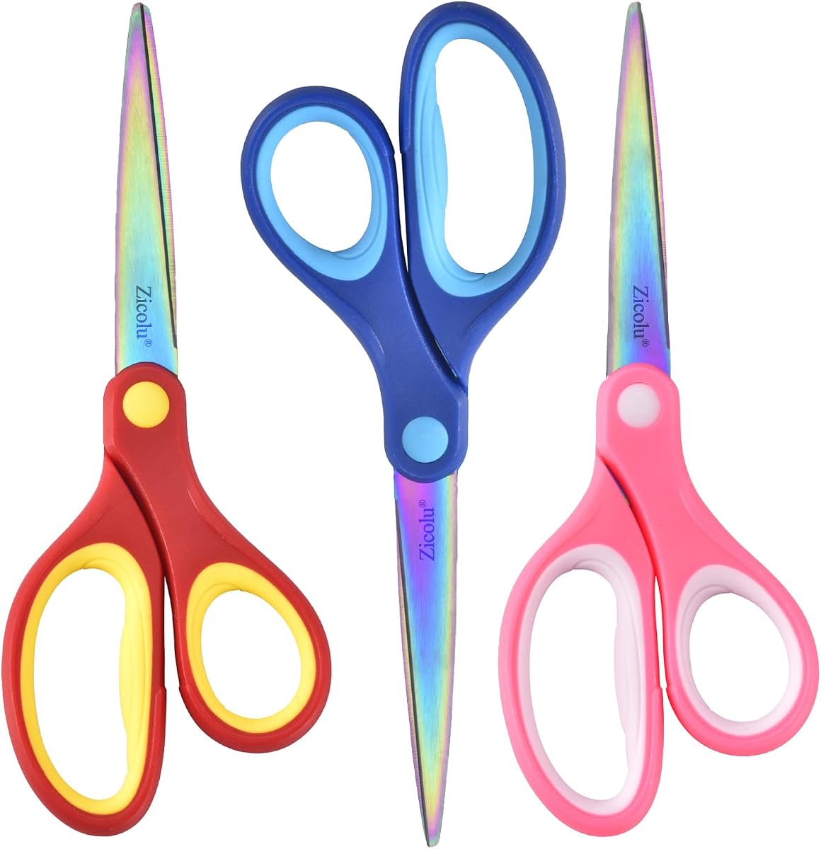 7" Student Scissors for Middle High School Crafting, Sharp Titanium Coating Blades with Pointed Tip, Comfort Right/Left-handed, Big Kids Scissors Ages 8-10/8-12, Assorted Color, 3 Pack