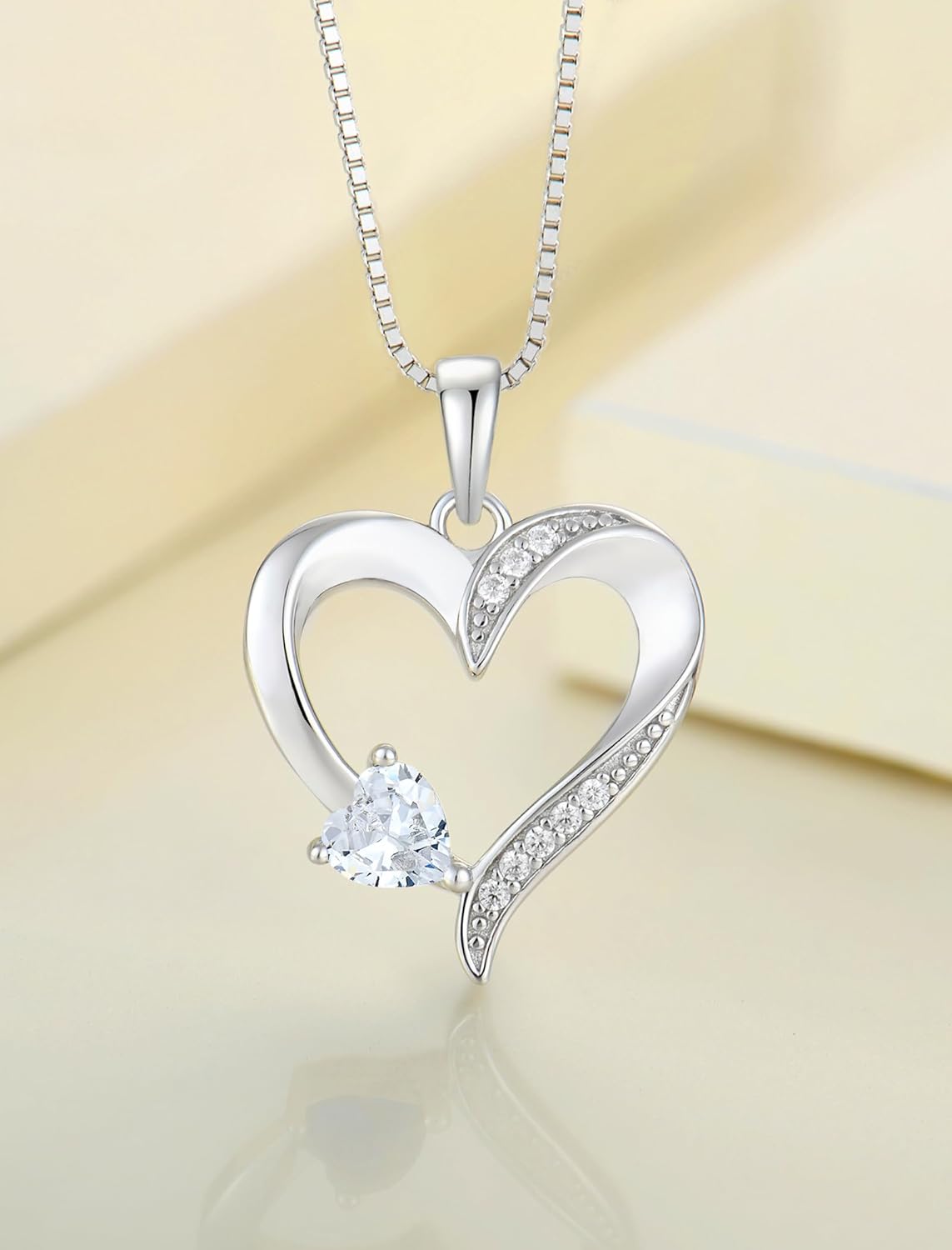 YL Heart Necklace 925 Sterling Silver Love Heart Pendant Birthstone Jewelry for Women - Image 4