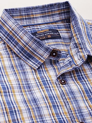 Image of The Indian Garage Co Men Slim Fit Checkered Half Sleeves Cutaway Collar Casual Shirt