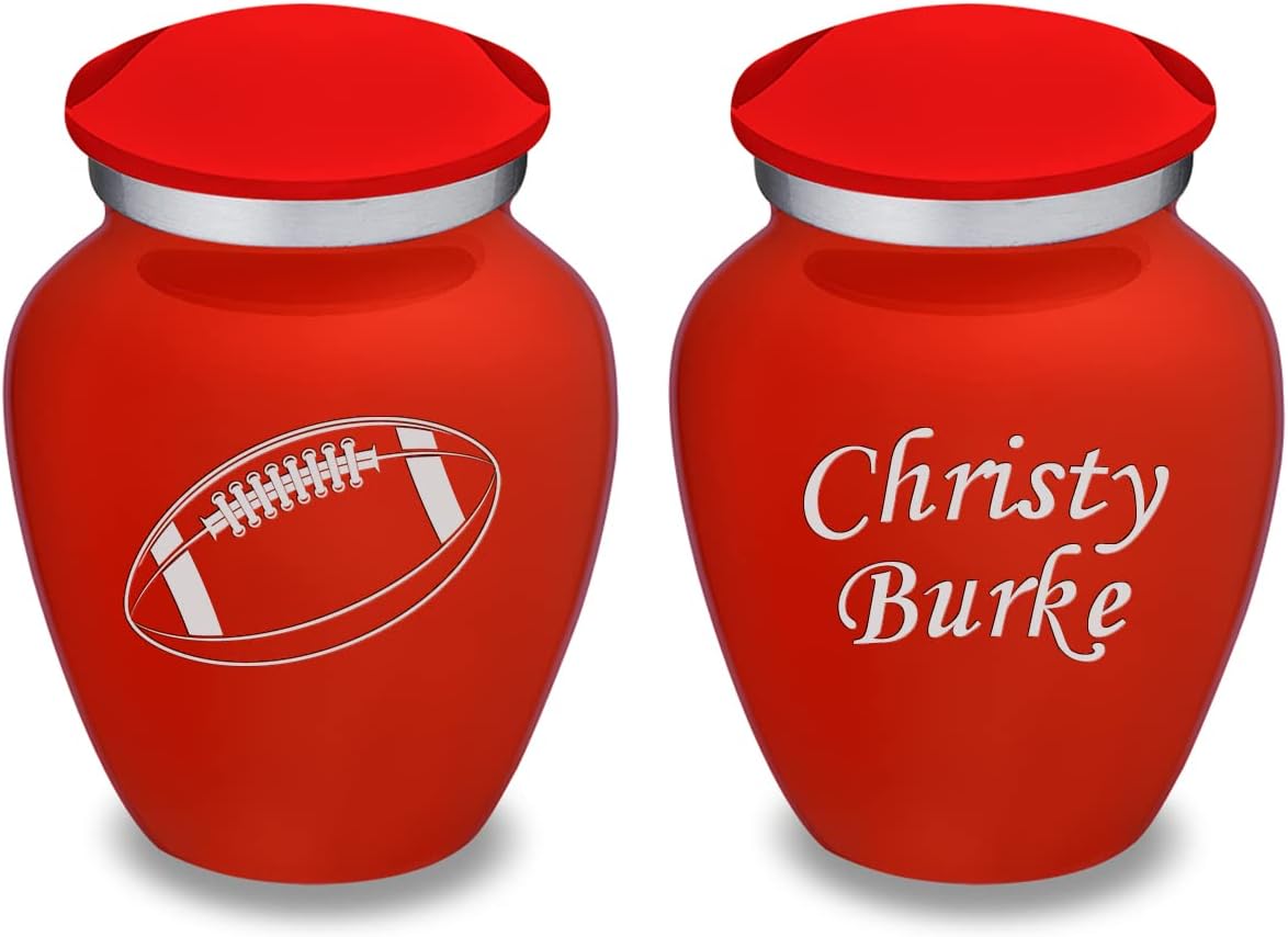 Geturns Embrace Keepsake Personalized Football Cremation Urns for Human Ashes I Bright Red Funeral Urn for Men and Women with Double Side Engraving I 3.5 lbs