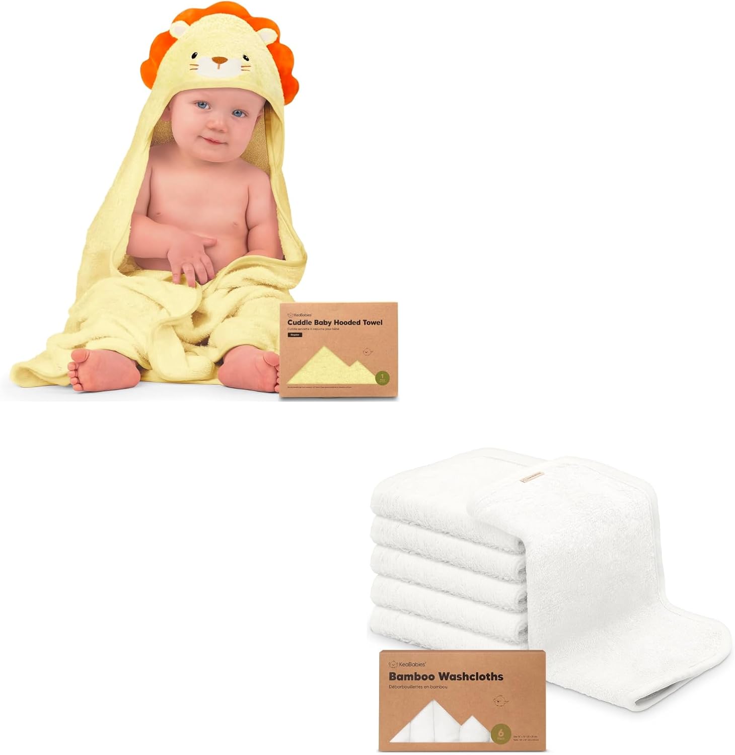 KeaBabies Baby Hooded Towel and Baby Washcloths - Bamboo Viscose Baby Towel, Bamboo Viscose Baby Towels and Washcloths