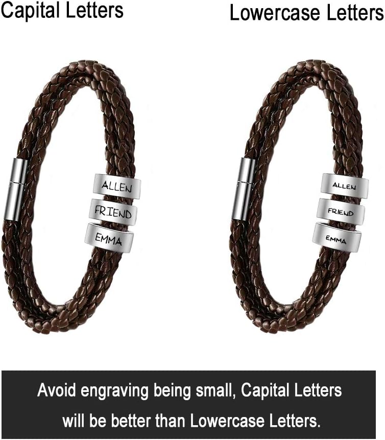 ShineSand Personalized Mens Leather Bracelet with Custom Beads, Customized Braid Leather Bracelet Engraved with Names for Men - Image 5