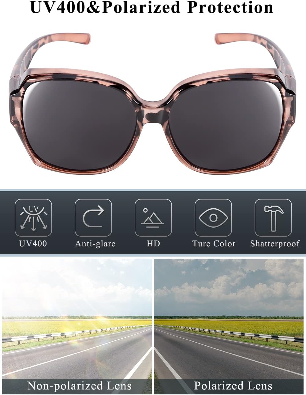 Polarized Sunglasses Fit Over Glasses Over Glasses Trendy Round Cat Eye and HD Wrap-around Sunglasses