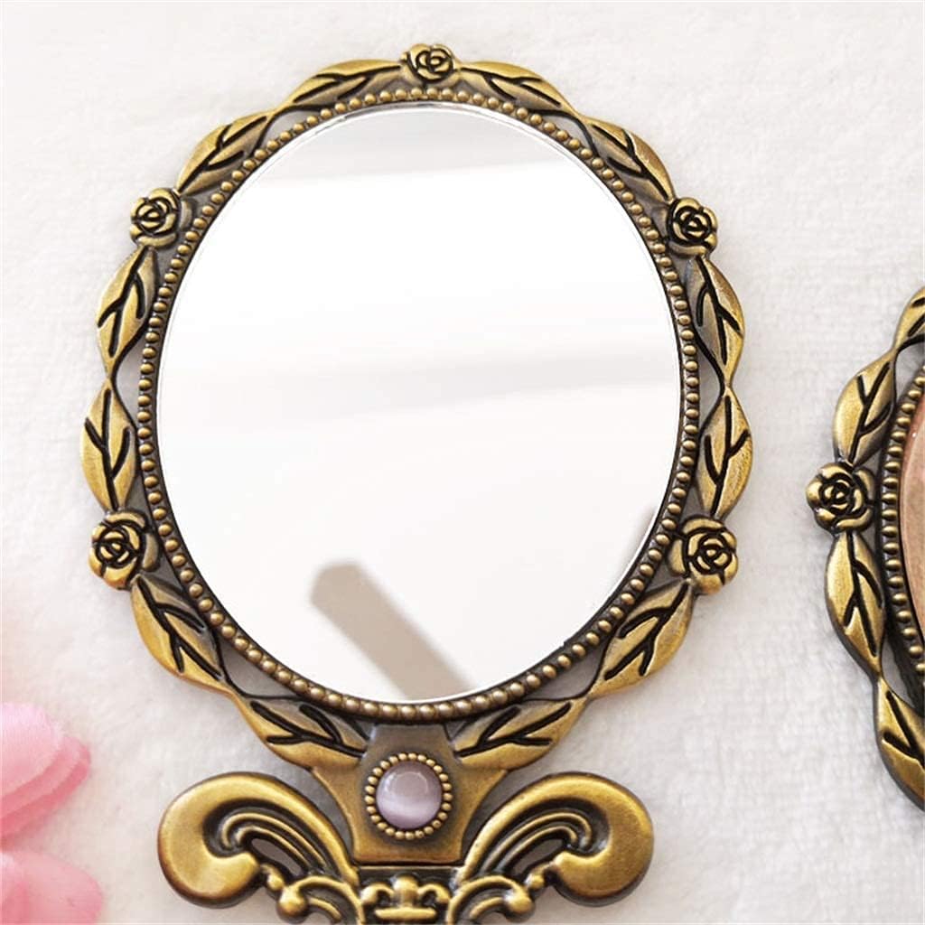 Mirror Retro Mini Vintage Round Metal Vanity Mirror Fold Antique Hand Held Vanity Mirror Copper Retro Antique Embellished Mini Hand Mirror Creative Gifts