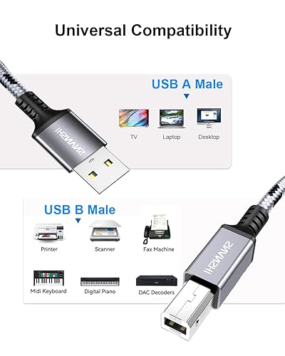 Miniatura 7 de SNANSHI - Cable de impresora USB A a USB B de 25 pies cable USB para impresora USB compatible con HP Canon Dell Epson Lexmark Xerox y más