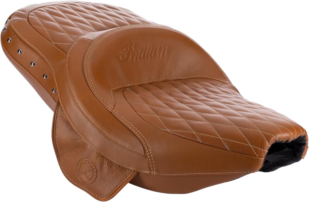 Indian Motorcycle Extended Reach Touring Heated Rider Passenger Seat, 2-Up, Desert Tan Genuine Leather, for Specific Chief, Chieftain, Springfield, Roadmaster Models, for Taller Riders - 2882423-06