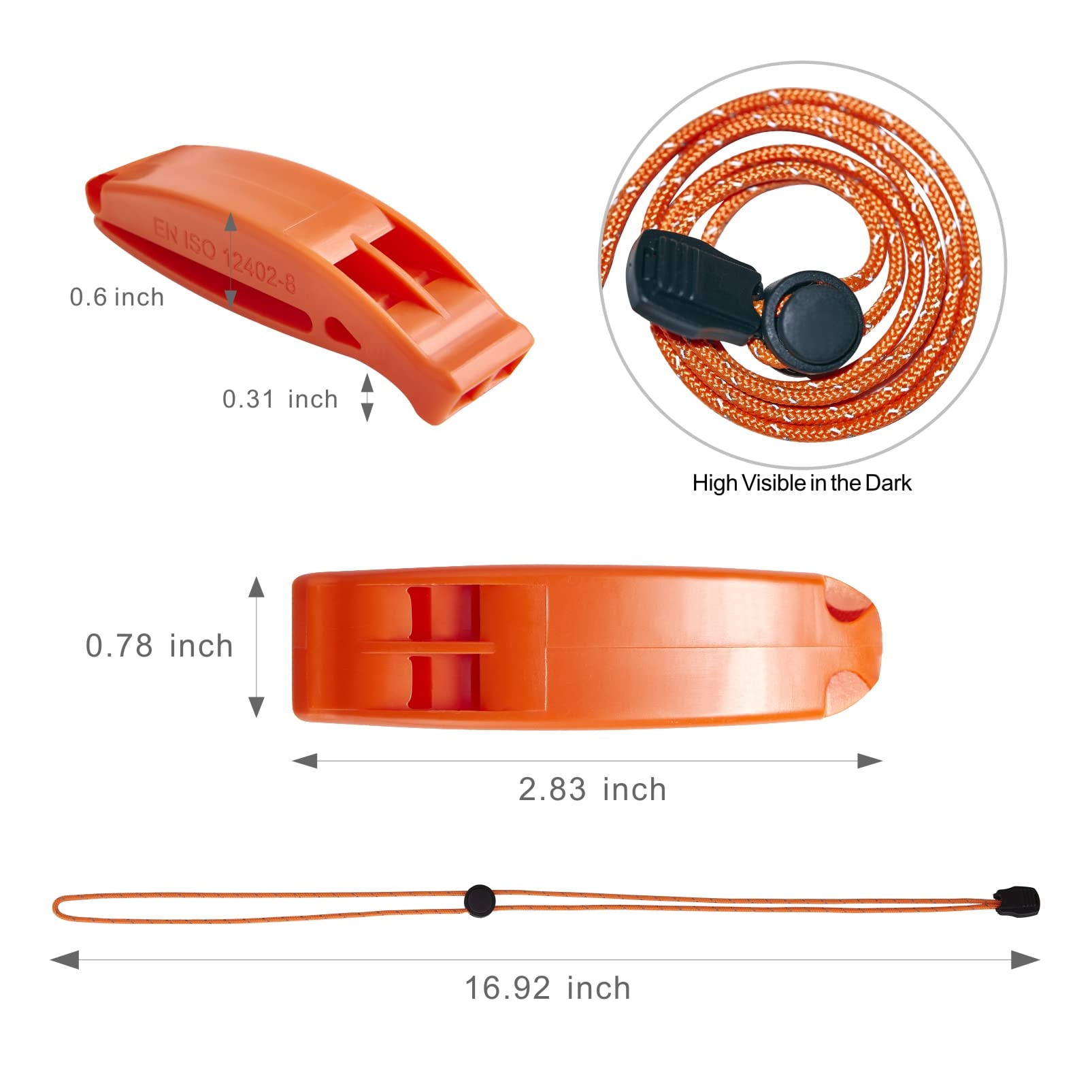 Silbatos de emergencia con cordón, tres tubos, silbatos de seguridad, paquete de 2 y 1 paquete de silbato de supervivencia de plástico para kayak, senderismo, camping, barco, al aire libre