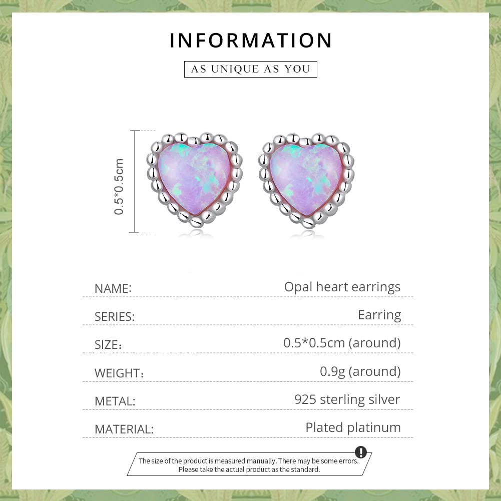 HMJGDHX Ohrstecker aus 925er Sterlingsilber, glänzender Opal, Herz, Liebesohren für Mädchen, platinierter Schmuck, Hochzeitsgeschenk