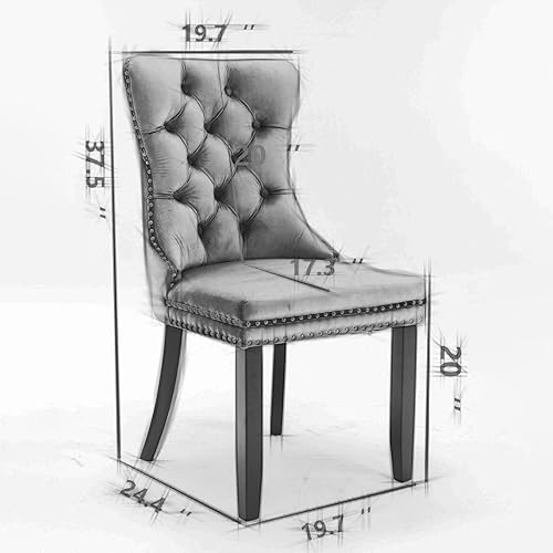 Miniatura 2 de Silla de comedor tapizada contemporánea sin brazos con patas de madera con diseño de cabeza de clavo, juego de 2, beige