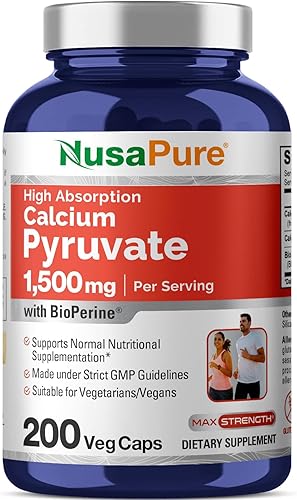 NusaPure Piruvato de calcio 1500 mg 200 cápsulas vegetarianas (sin OMG, vegano) - 750mg por cápsulas