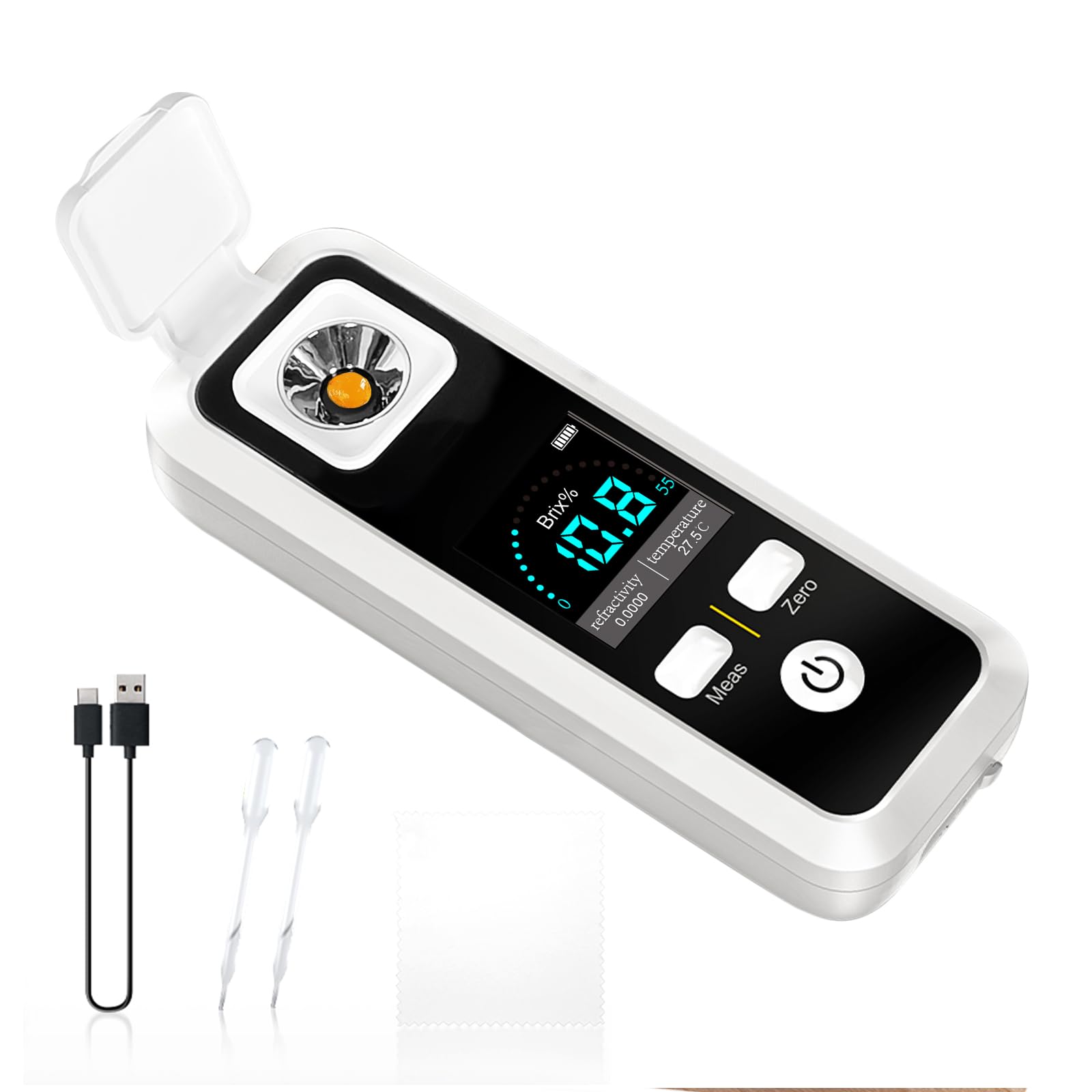 Digitaler Brix Refraktometer, Zucker Refraktometer Bereich 0-32% Brix ±0.2% Präzision Automatische Temperaturkompensation Elektronische Brix Obstzucker Messgerät für Obst, Säften, Gemüse
