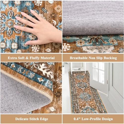 Alfombra antideslizante vintage Pauwer de 2x6 pies lavable para evitar resbalones en el hogar 4