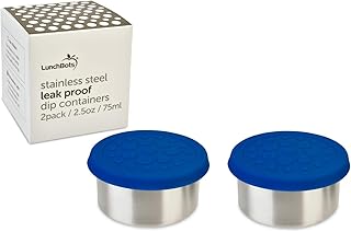 LunchBots 2.5 oz Leak Proof Dips Containers - Set of 2 (2.5 oz) - Spill Proof in Bags and Bento Boxes - Food Grade Stainle...
