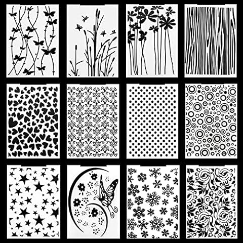12 Pieces Embossing Folders,Plastic Embossing Folders Template DIY Craft Paper Card Template Mold for Making Paper Cards Photo Album Wedding Decoration Scrapbooking 5.7 x 4.13 Inch Cover
