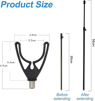 Set of 3 fishing rod stands, 30-50 cm telescopic rod holders + 2 rod pods, fishing rod holders for the ground, fishing accessories, rod rests for trout and carp
