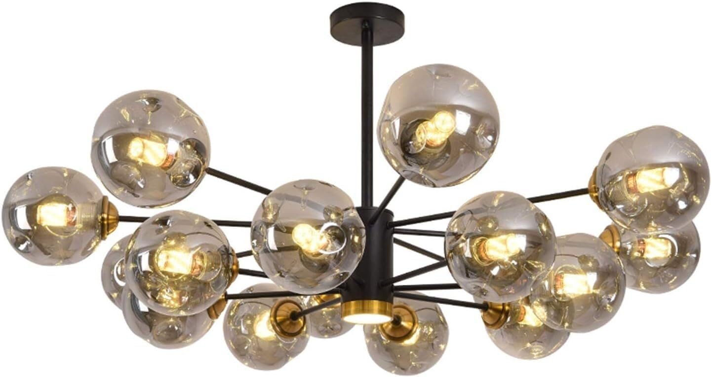 Hertl 16-Light Modern Sputnik Branch Cluster Glass Bubble Chandelier Black LED Ceiling Light Smoke Gray Amber Glass Farmhouse Industrial Pendant Light for Kitchen Dining Room Living Room Restaurant (