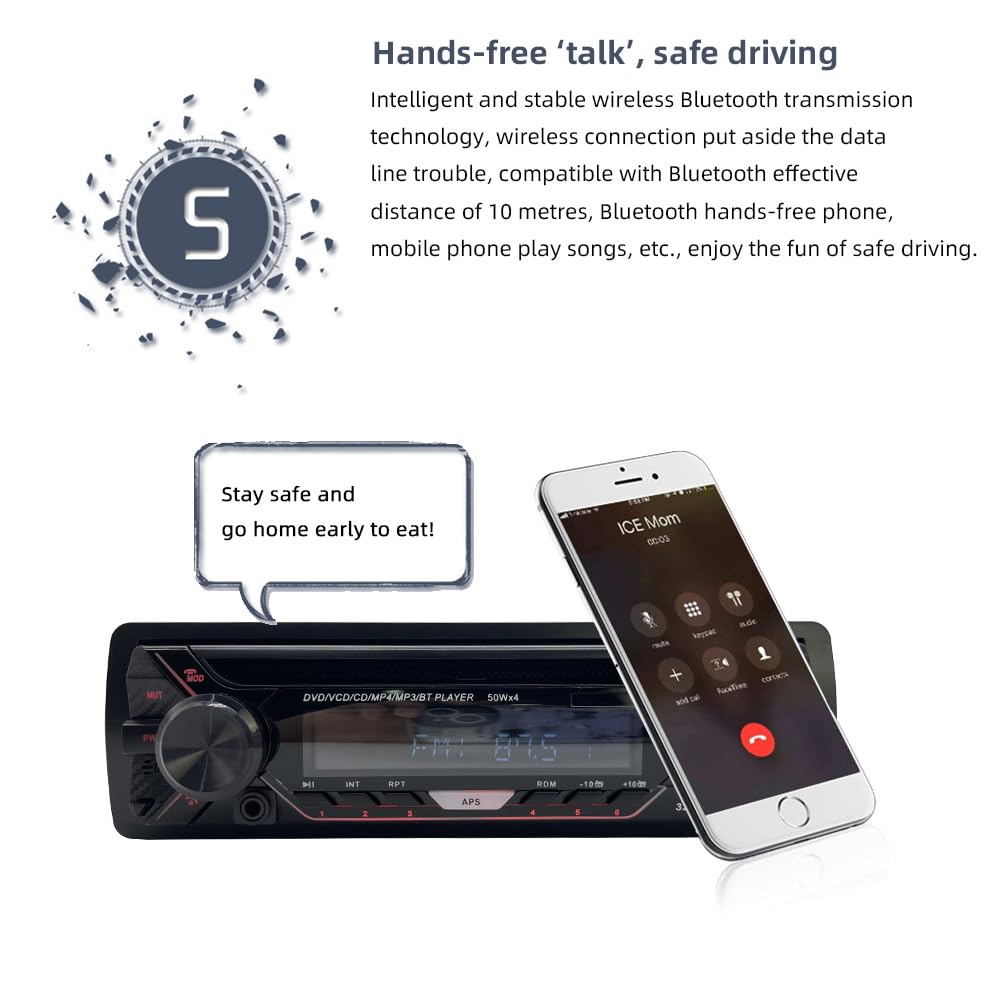 Autoradio Bluetooth Panel Desmontable 1 DIN 12V Radio para Coche Radio FM estéreo MP3 Bluetooth CD VCD Receptor Multimedia USB para Coche MP3 SD
