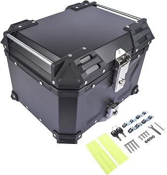 Black 45L Universal Motorcycle Top Case Waterproof Aluminium Motorcycle Trunk Top Box Dual Key Storage Carrier Case Boot Tour Tail Box for Store Helmet