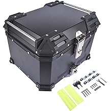Black 45L Motorcycle Top Case, Waterproof Aluminum Motorcycle Trunk Top Box - Tour Tail Box with Security Lock for Store Helmet Luggage, Universal Motorcycle Accessories