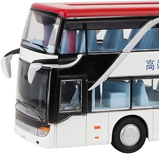 FECAMOS Electric Bus Toy 1:32 Alloy Double Decker Bus Model Long Distance Bus Toy Car Bus with Light Music for Children Kids Gift(White Red)