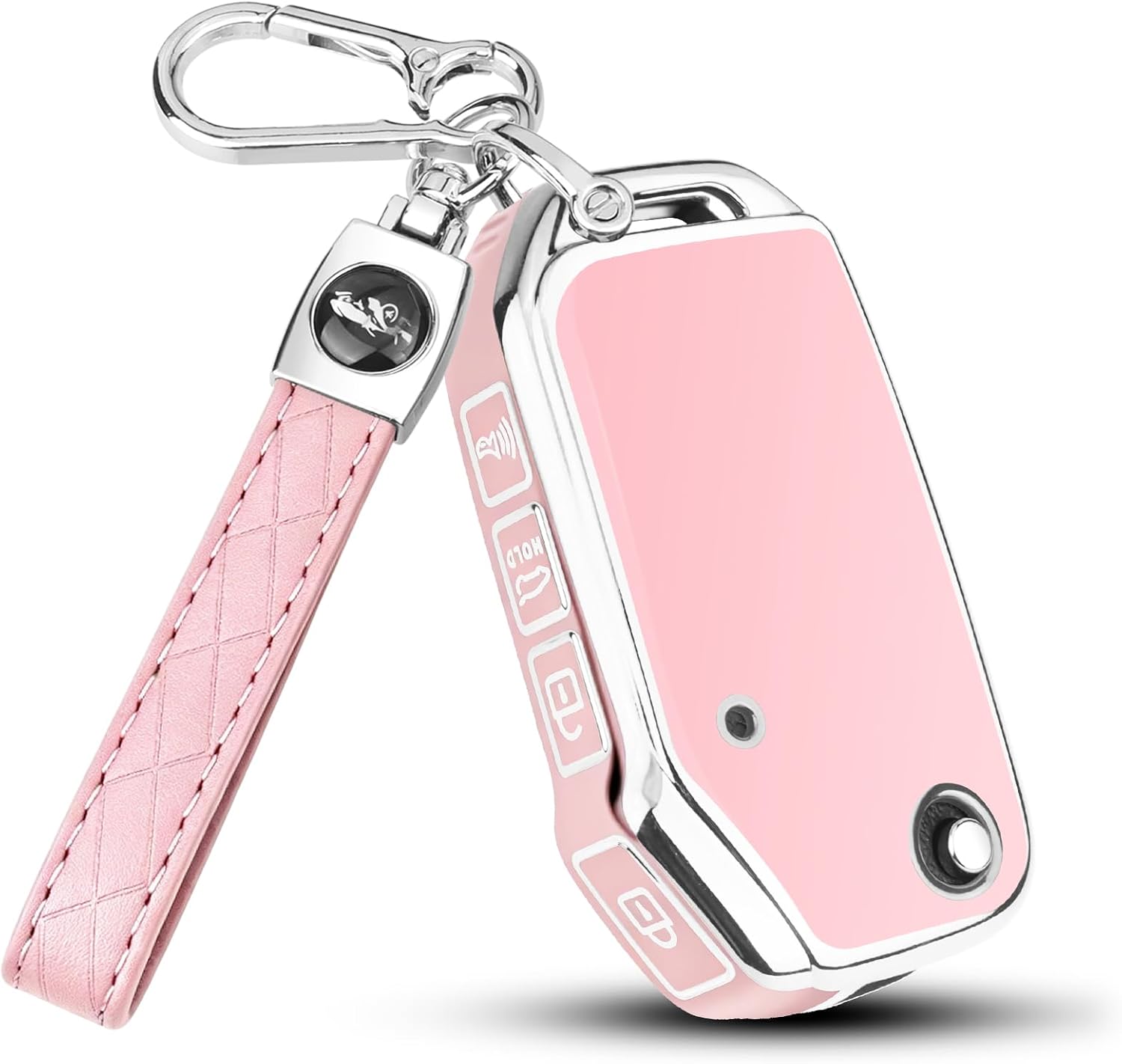 MILD EAST for KIA TPU Key Fob Cover with Keychian 4 Buttons （Silver Pink）