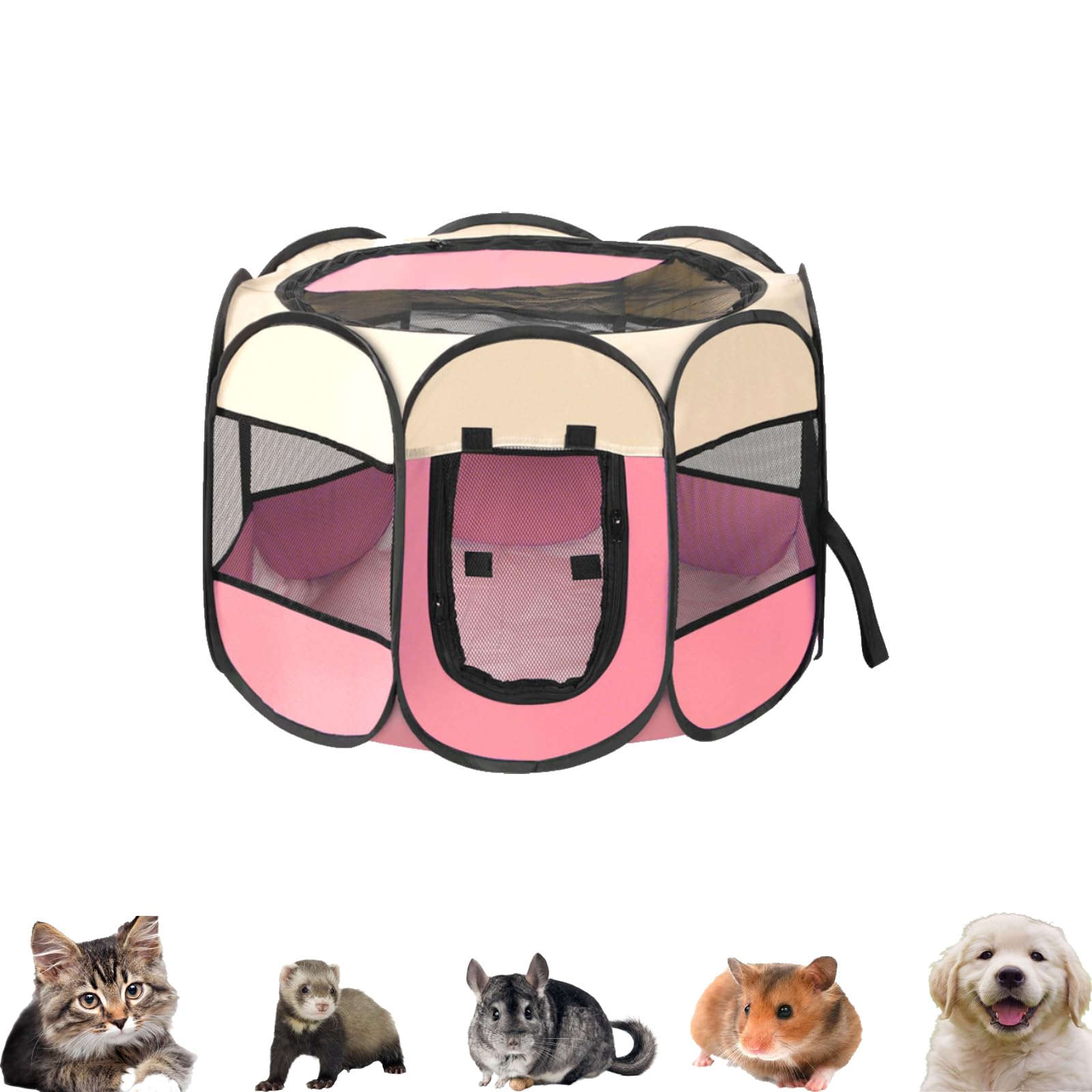 Parque Plegable para Perros, Portátil Parque para Perros, 74 X 74 X 43 Cm, Oxford Impermeable, Parque para Perros Conejos, Conejillos De Indias, Gatos para Interior O Exterior (Rosa)