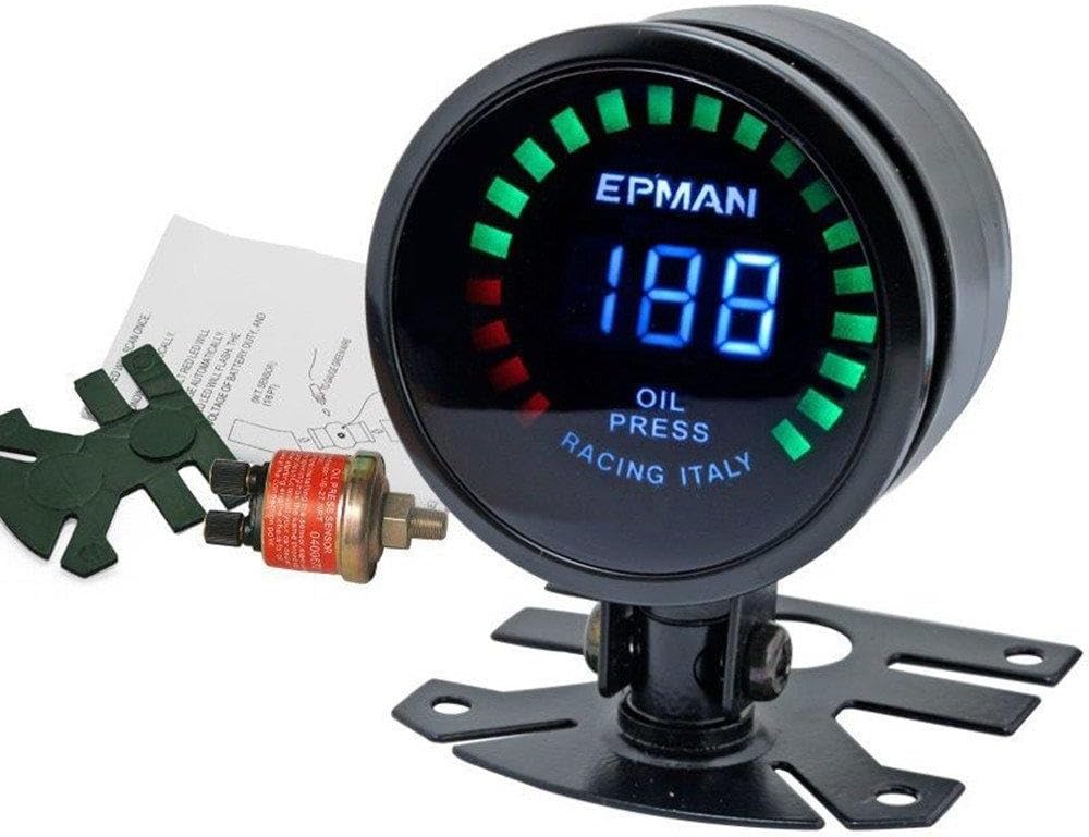 Racing 52mm Smoked LED Psi/bar Oil Pressure Meter Oil Pressure Gauge Meter with Sensor EP-GA50OILP