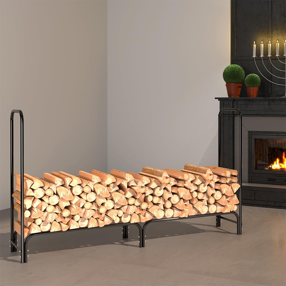 BAKAJI Portalegna Supporto Scaffale Struttura Tubolare in Metallo Porta Legna da Interno Esterno Legnaia Casa Giardino per Camino Caminetto Stufa Design Moderno (200 x 36 x 115 cm)