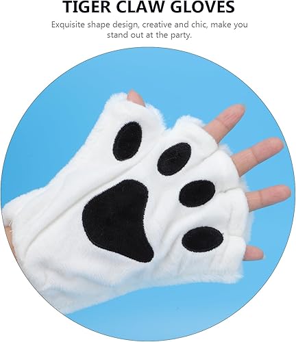 Miniatura 7 de FRCOLOR Disfraz de tigre, diadema y cola de orejas de tigre, disfraz de animal para cosplay, accesorios de disfraz de Halloween (blanco)