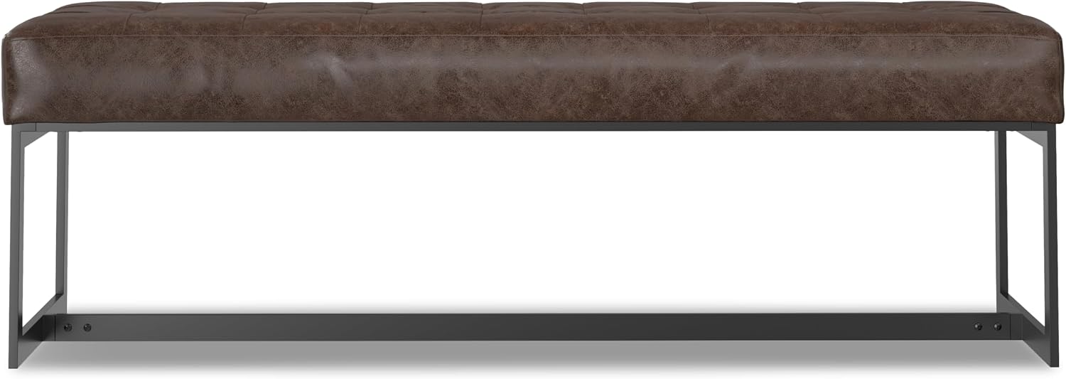 SIMPLIHOME Penelope Leather Ottoman Bench - 56 inch Wide Upholstered Genuine Leather Rectangle Ottoman in Brown, Modern Contemporary Bench for Bedroom or Living Room with Tufted Seat and Metal Base