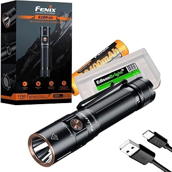 EdisonBright Fenix E28R V2.0 1700 Lumen LED EDC Flashlight USB-C Rechargeable Compact Magnetic Tail Battery Carrying case Bundle