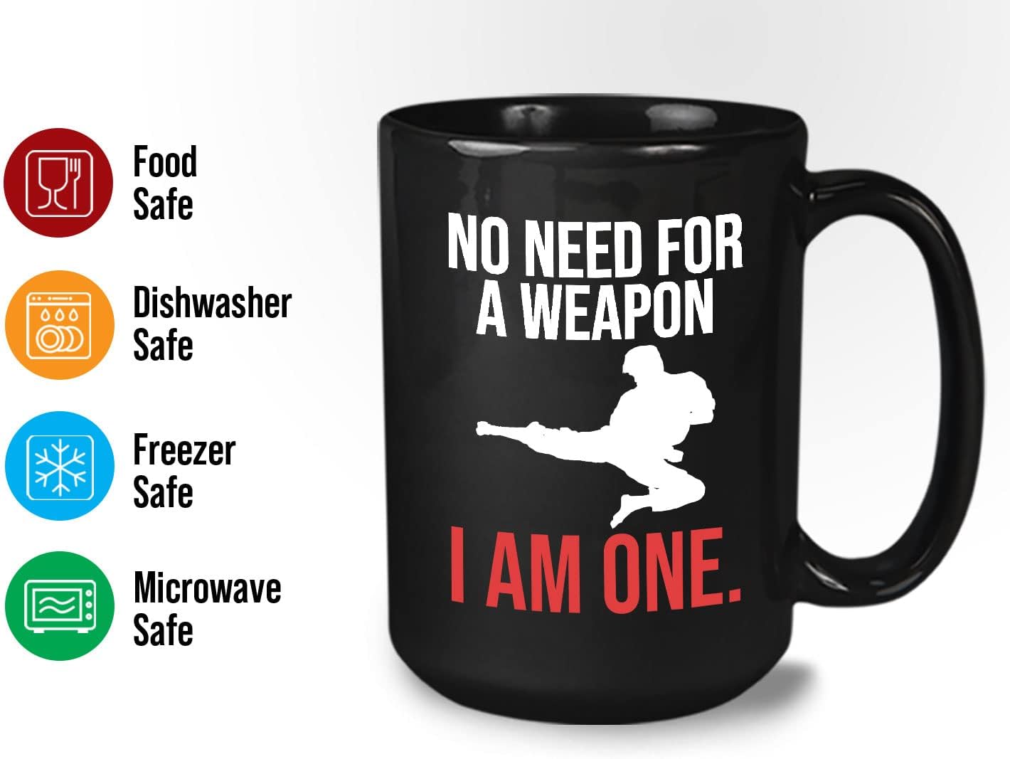 Bubble Hugs Sassy Coffee Mug 15 oz Black - Ceramic Novelty Tea Cup No Need For a Weapon I am One