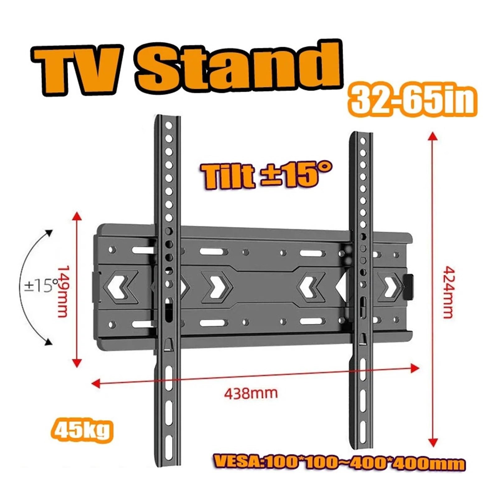Supporto Universale Fisso da Parete per TV Piatte/Curve da 32 a 65 Pollici - Profilo Basso, inclinazione di ±15°, staffe VESA 400x400mm - Installazione Semplice e sicura.