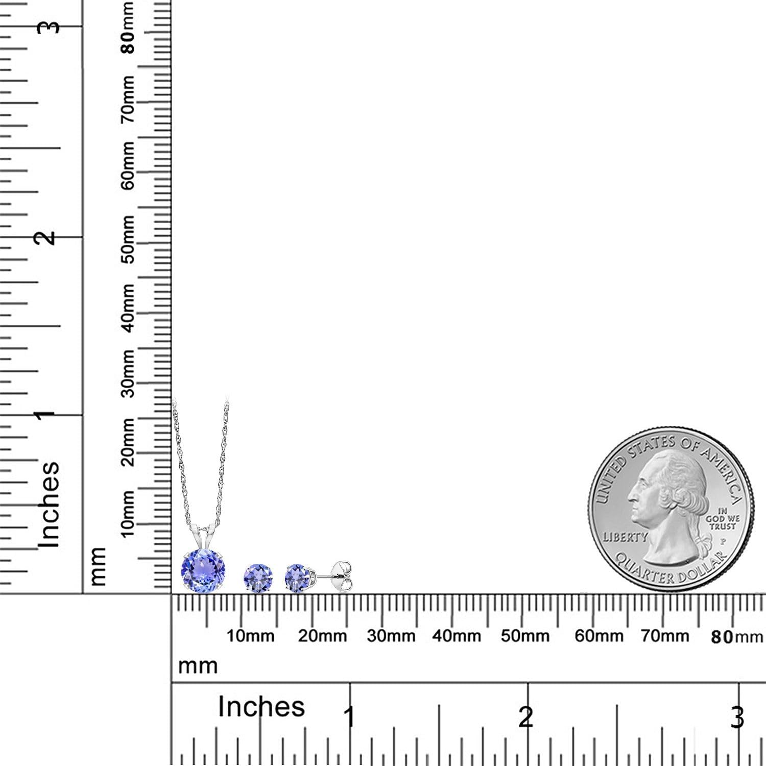 Gem Stone King 14K White Gold Blue Tanzanite Pendant Earrings Jewelry Set For Women | 1.50 Cttw | Gemstone December Birthstone | Round 6MM | with 18 Inch Chain - Image 5