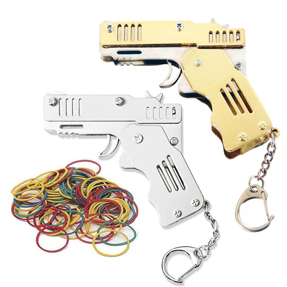 TAOHUAJIANG 2 Pieces Rubber Band Gun Toy A Gold And A Silver Easy Load Foldable Handmade Toy Gun Mini Metal Rubber Gun With Keychain And 100+ Elastic Rubber Bands (B0BQY7TLKD) Amazon Price History, Amazon Price Tracker