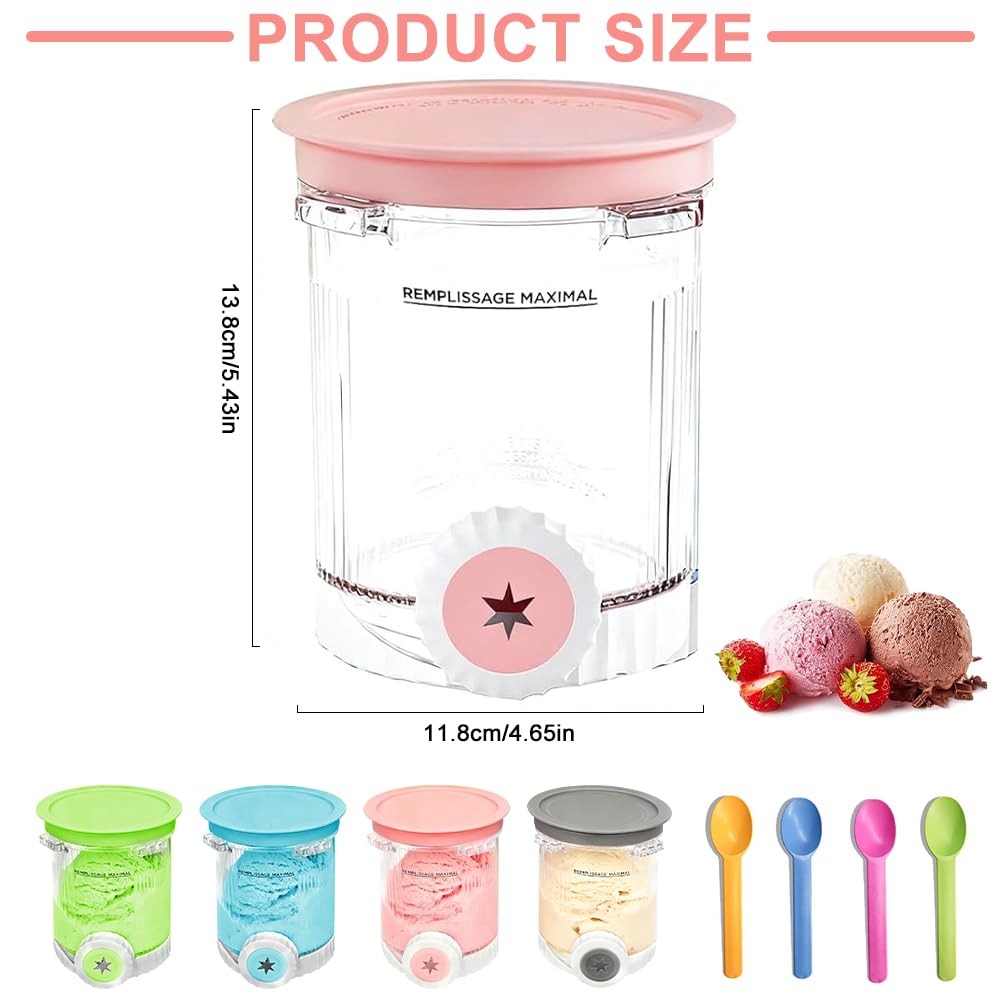 Ninja Swirl Creami Lot de 4 récipients à glace, pour la série NC700 NC701EU, sans BPA, avec couvercles colorés, passent au lave-vaisselle, conservation au congélateur pour la glace maison