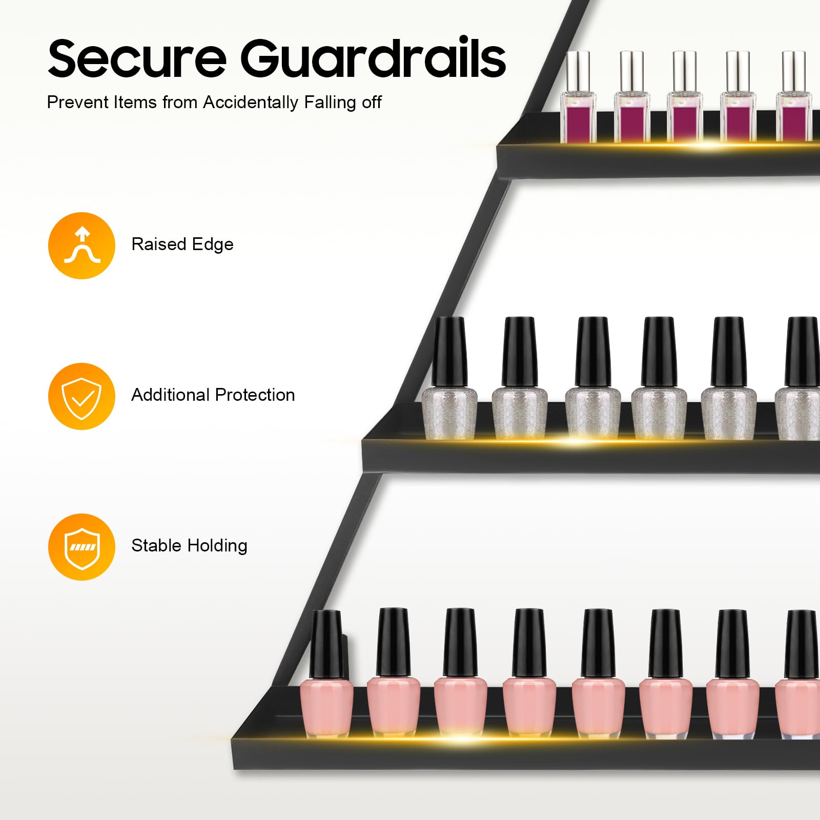 Nagellackregal Nagellack Display Regale Wandmontierte Metall Nagellack Organizer Nagellackspeicher, 3-Set 5-Tier dreieckige Regale Nagellackständer für Nagelstudios, Salons, 66 × 7 × 70 cm