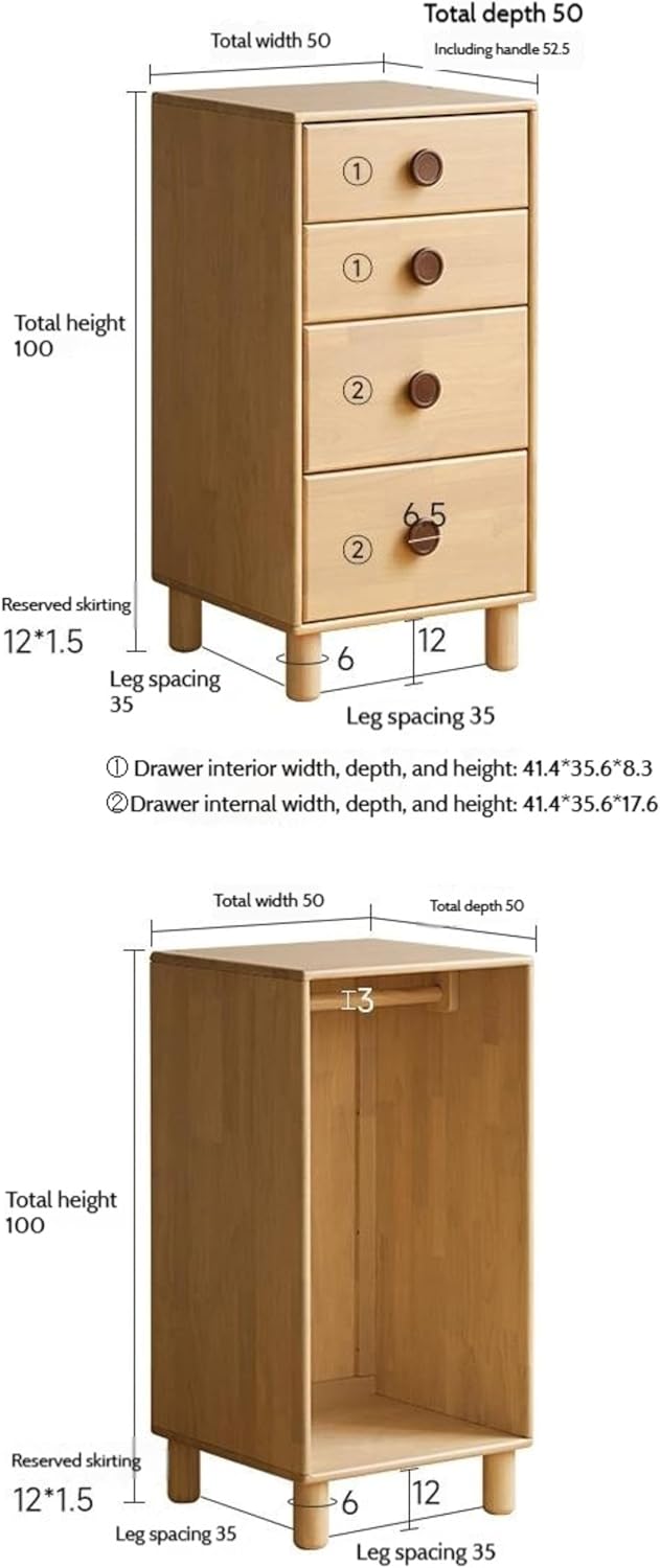 GVAwood Solid Rubberwood Children's Wardrobe 29.5x19.7x34.6 inch / 75x50x88 cm/Natural Wood Color/Wardrobe Without Legs