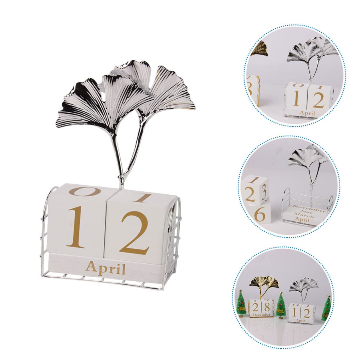 Tofficu 3St Ginkgo-Blatt-Tischkalender Stehender Blockkalender dekoration Schreibtischkalender bürodeko Wohnkultur Office-Desktop- aus Holzblöcken Eisen