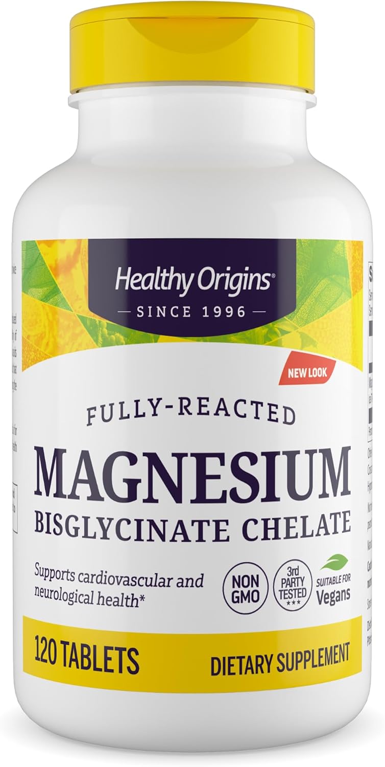 Healthy Origins Magnesium Bisglycinate Chelate (Non-GMO, Gluten Free, Cardiovascular Support, Bone Support, Neurological Support, Vegan), 120 Tablets