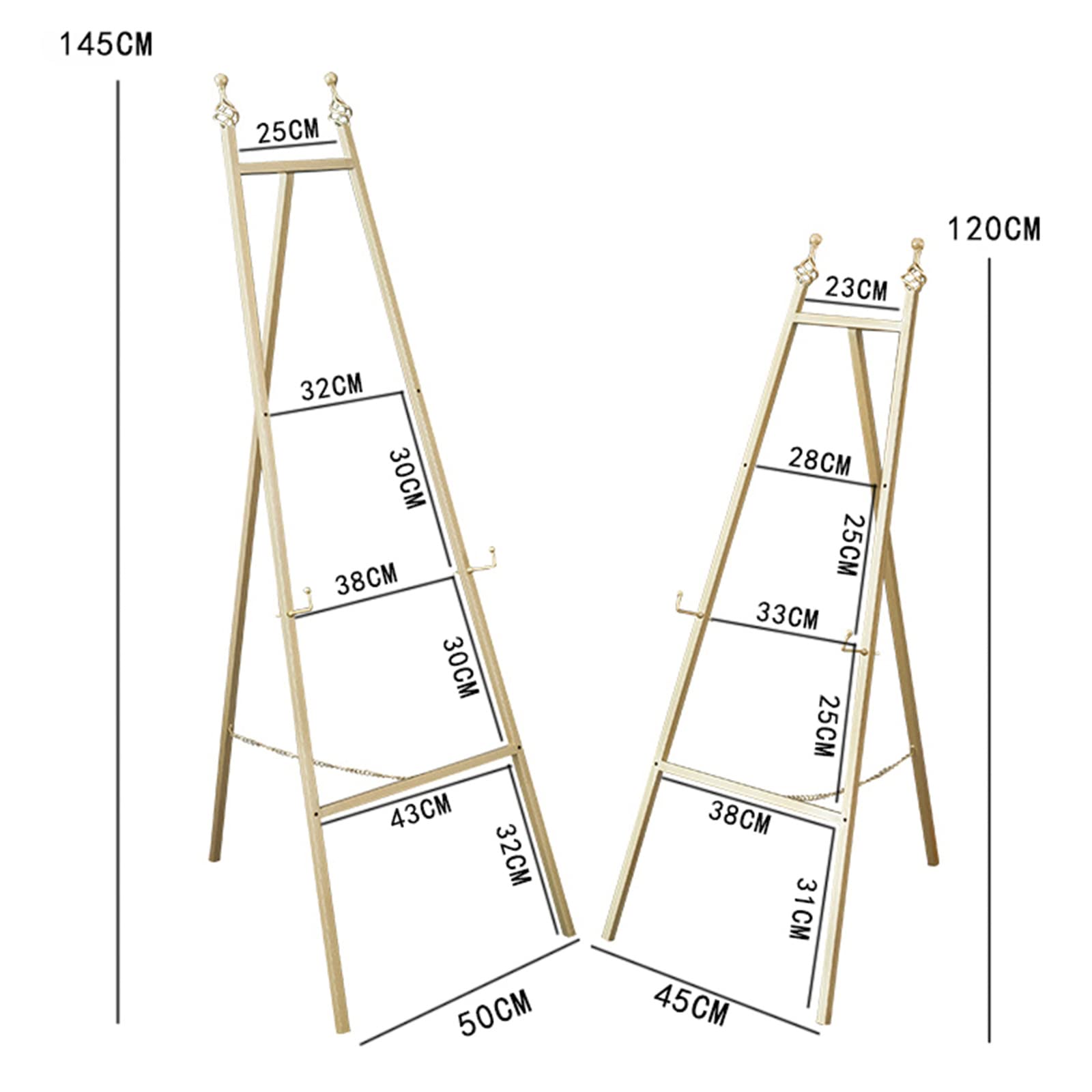 Caballetes para pintar, caballete de metal plegable portátil ajustable caballete de suelo con marco en A para carteles y carteles de boda, 120/145 cm de alto (tamaño: 145 cm, color: negro) (dorado 145