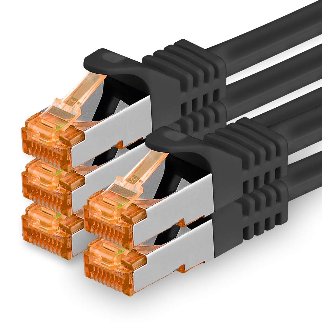 1aTTack.de 5m - Cat.7 Netzwerkkabel Schwarz - 5 Stück Gigabit Ethernet LAN Kabel 10000 Mbit s Patchkabel Cat7 Kabel S FTP PIMF Schirmung LSZH Cat.7 Rohkabel Rj45 Stecker Cat 6a - 5 x 5 Meter