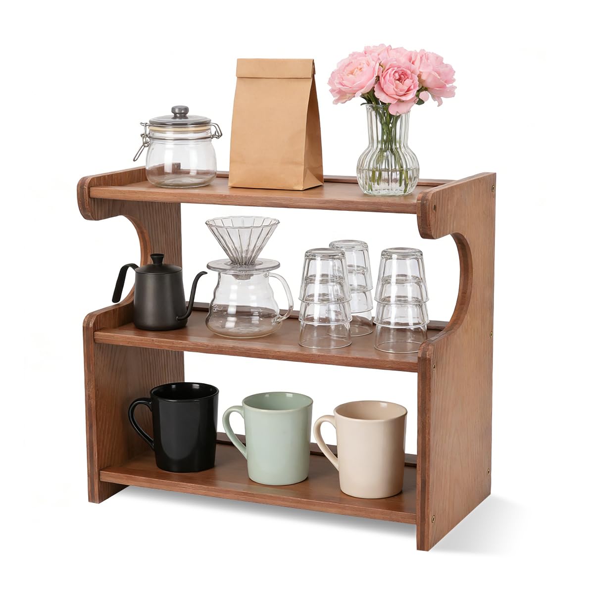 X-BLTU 3-Tier Coffee Station Organizer, Cafe & Home Use, MDF Version