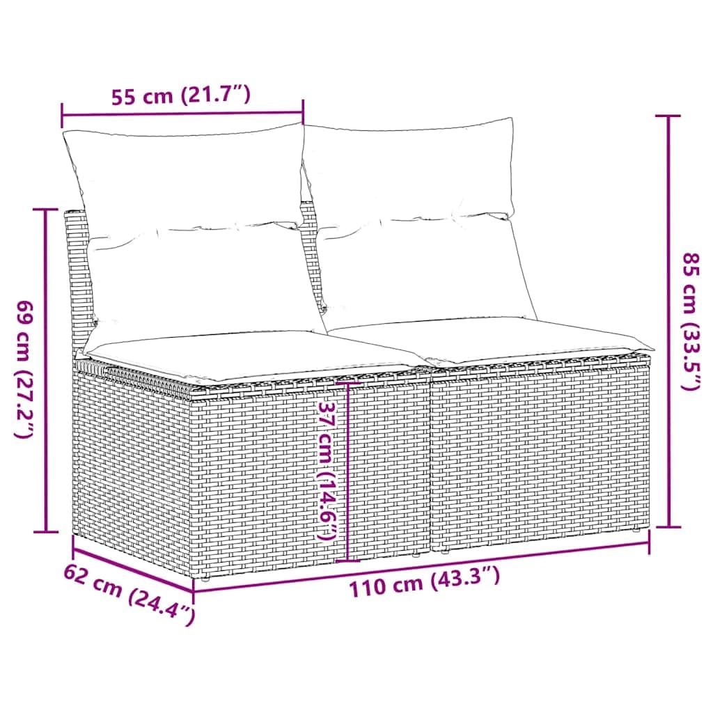 vidaXL 2-TLG. Garten-Sofagarnitur mit Kissen Schwarz Poly Rattan
