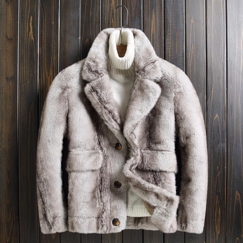 Men's Winter Faux Mink Coat, Open Front, Single Breasted, Notched Lapel, Reversible Design2