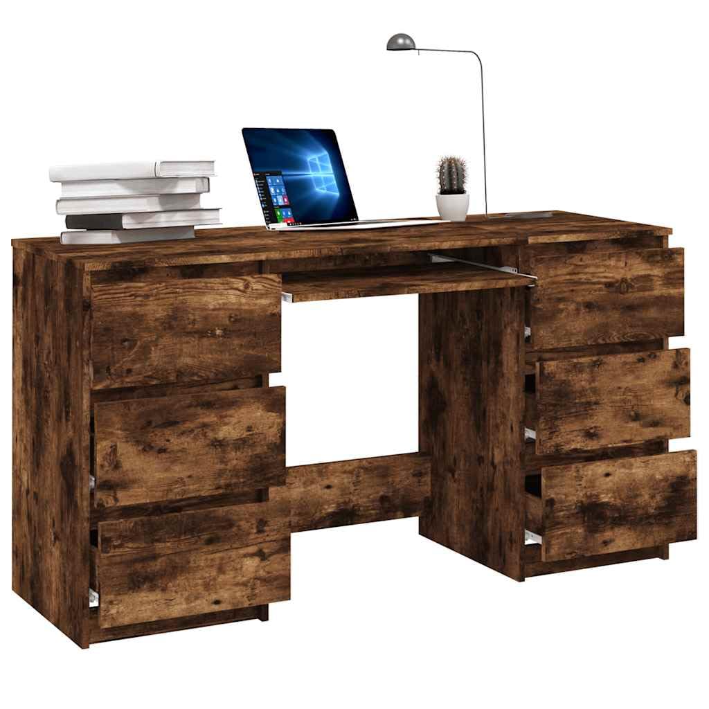 Scrivania Rovere Fumo in Legno Multistrato 140x50x77 cm con Cassetti, Tavolo Scrittoio per Ufficio Casa Studio, Mobile Porta PC Gaming, Postazione Lavoro Smartworking