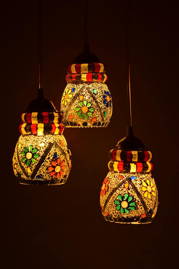 TRIPPING Adjustable 3-Light Rainbow Dotted Flower Glass Ceiling Hanging jhoomar Pendant Lamp with E27 Holder and LED Bulbs (B0BS48D3LN) Amazon Price History, Amazon Price Tracker