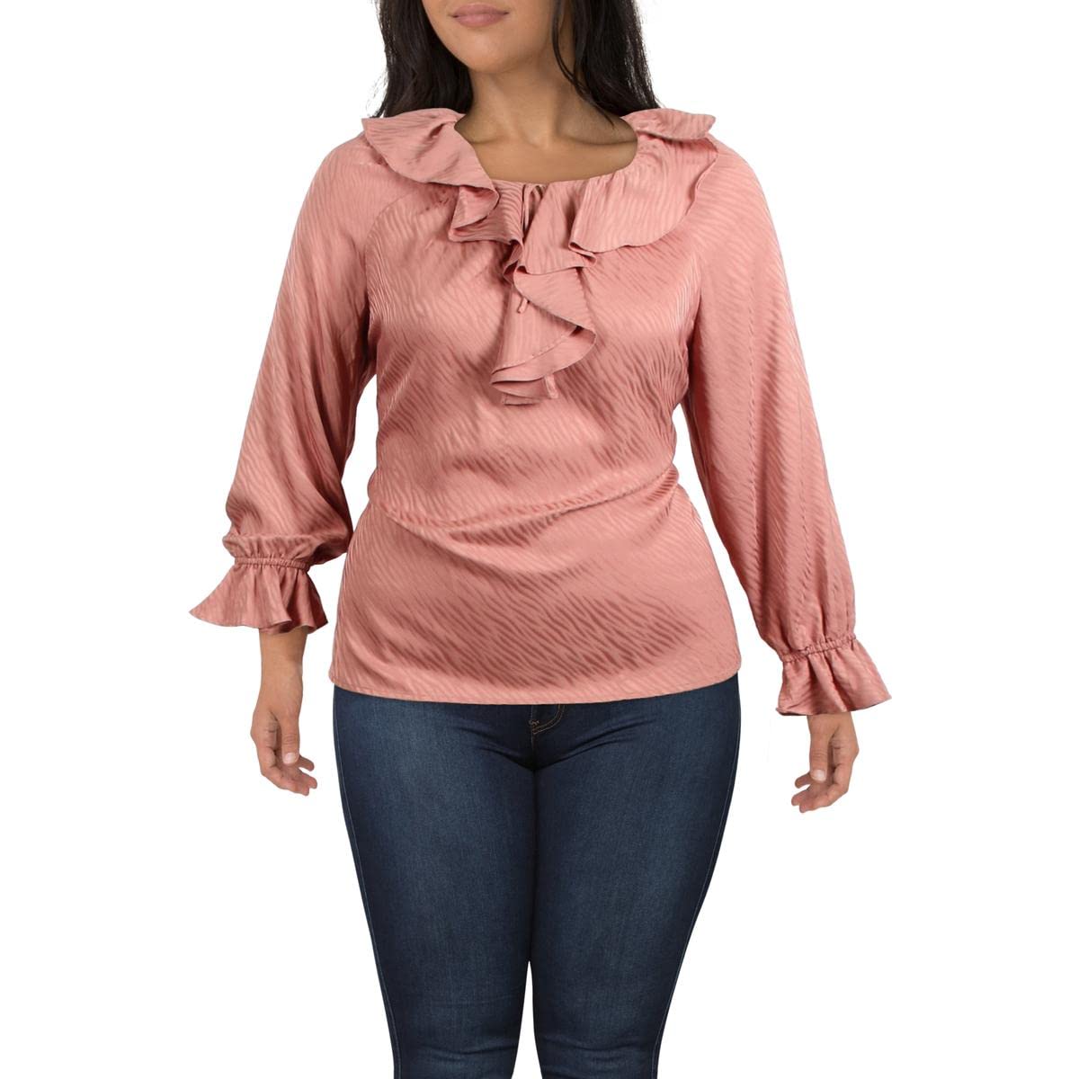 Anne Klein Tonal Wave Jacquard Ruffle Tulla Blouse